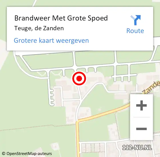 Locatie op kaart van de 112 melding: Brandweer Met Grote Spoed Naar Teuge, de Zanden op 6 augustus 2017 21:47