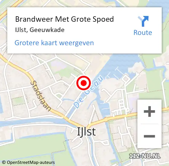 Locatie op kaart van de 112 melding: Brandweer Met Grote Spoed Naar IJlst, Geeuwkade op 6 augustus 2017 22:20