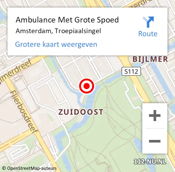 Locatie op kaart van de 112 melding: Ambulance Met Grote Spoed Naar Amsterdam, Troepiaalsingel op 6 augustus 2017 22:21