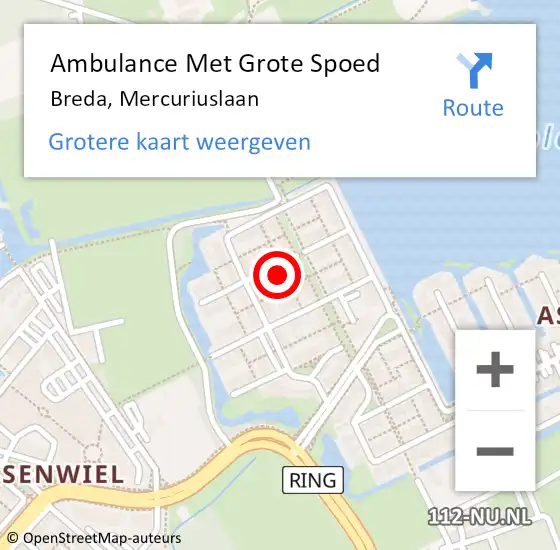 Locatie op kaart van de 112 melding: Ambulance Met Grote Spoed Naar Breda, Mercuriuslaan op 6 augustus 2017 22:23