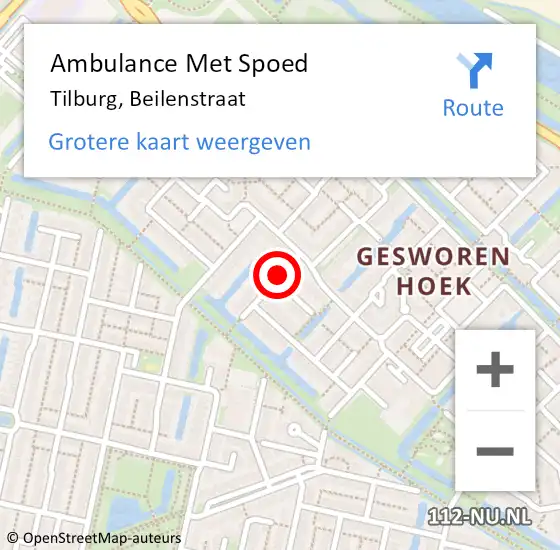 Locatie op kaart van de 112 melding: Ambulance Met Spoed Naar Tilburg, Beilenstraat op 6 augustus 2017 23:08