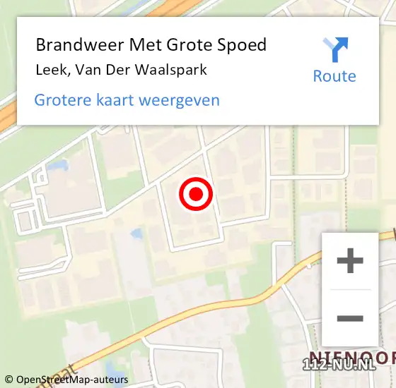 Locatie op kaart van de 112 melding: Brandweer Met Grote Spoed Naar Leek, Van Der Waalspark op 6 augustus 2017 23:52