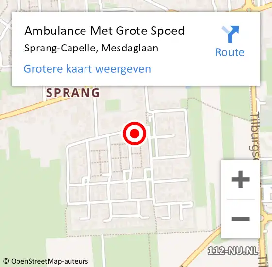 Locatie op kaart van de 112 melding: Ambulance Met Grote Spoed Naar Sprang-Capelle, Mesdaglaan op 7 augustus 2017 07:30