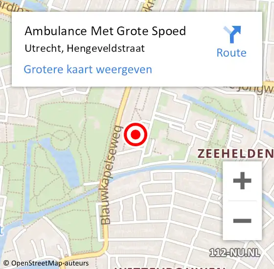 Locatie op kaart van de 112 melding: Ambulance Met Grote Spoed Naar Utrecht, Hengeveldstraat op 7 augustus 2017 08:13