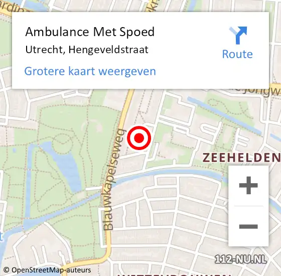 Locatie op kaart van de 112 melding: Ambulance Met Spoed Naar Utrecht, Hengeveldstraat op 7 augustus 2017 08:44