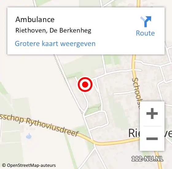 Locatie op kaart van de 112 melding: Ambulance Riethoven, De Berkenheg op 7 augustus 2017 09:34