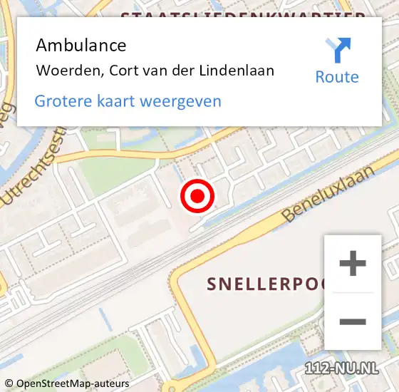 Locatie op kaart van de 112 melding: Ambulance Woerden, Cort van der Lindenlaan op 29 januari 2014 09:19