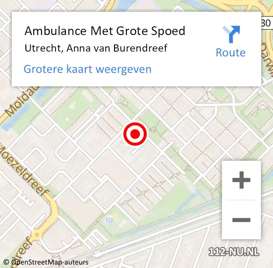 Locatie op kaart van de 112 melding: Ambulance Met Grote Spoed Naar Utrecht, Anna van Burendreef op 7 augustus 2017 11:10