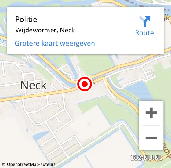 Locatie op kaart van de 112 melding: Politie Wijdewormer, Neck op 7 augustus 2017 13:15