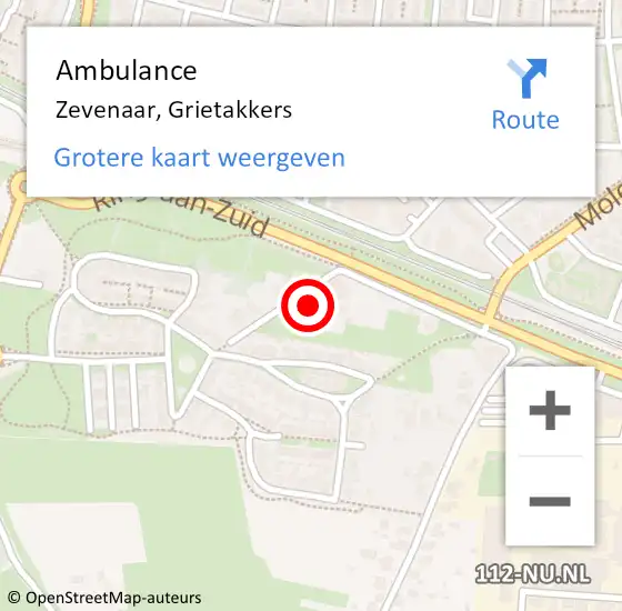 Locatie op kaart van de 112 melding: Ambulance Zevenaar, Grietakkers op 7 augustus 2017 13:51