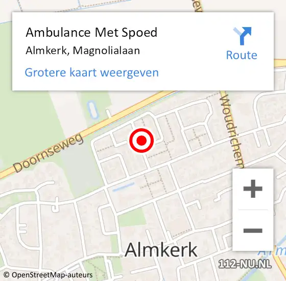 Locatie op kaart van de 112 melding: Ambulance Met Spoed Naar Almkerk, Magnolialaan op 29 januari 2014 09:45