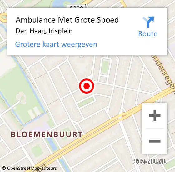 Locatie op kaart van de 112 melding: Ambulance Met Grote Spoed Naar Den Haag, Irisplein op 7 augustus 2017 14:58