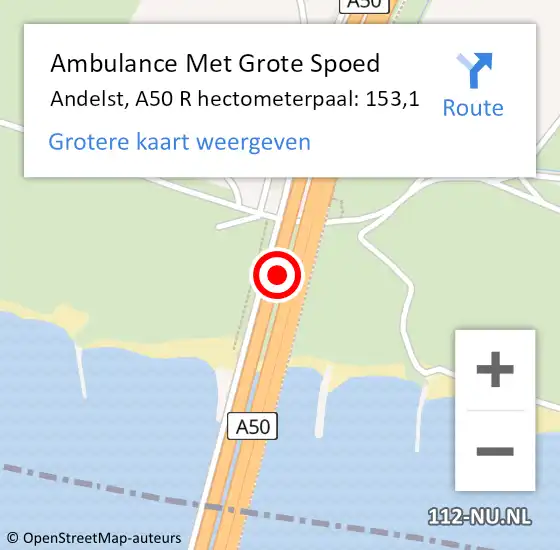 Locatie op kaart van de 112 melding: Ambulance Met Grote Spoed Naar Andelst, A50 R hectometerpaal: 153,1 op 7 augustus 2017 15:18