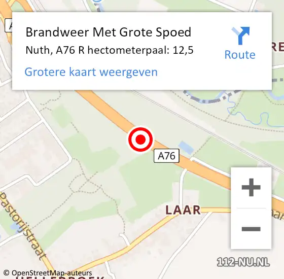 Locatie op kaart van de 112 melding: Brandweer Met Grote Spoed Naar Nuth, A76 L hectometerpaal: 11,4 op 7 augustus 2017 16:30