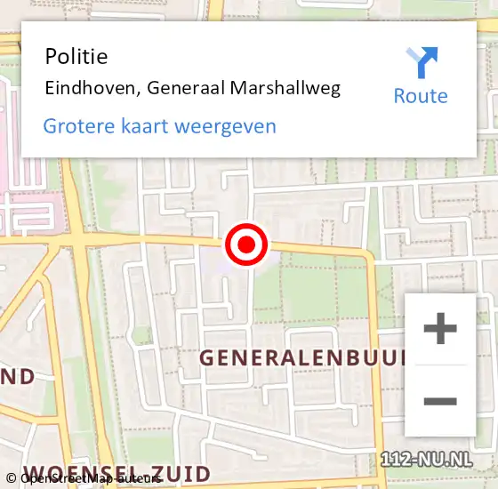 Locatie op kaart van de 112 melding: Politie Eindhoven, Generaal Marshallweg op 7 augustus 2017 16:52