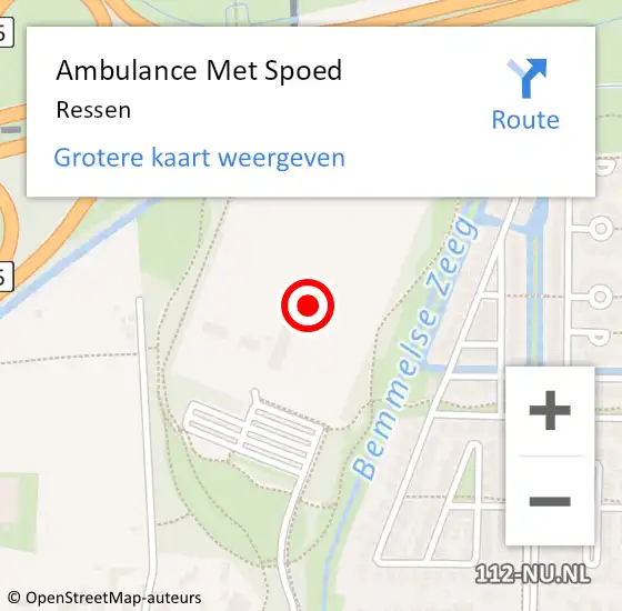 Locatie op kaart van de 112 melding: Ambulance Met Spoed Naar Ressen op 7 augustus 2017 17:43