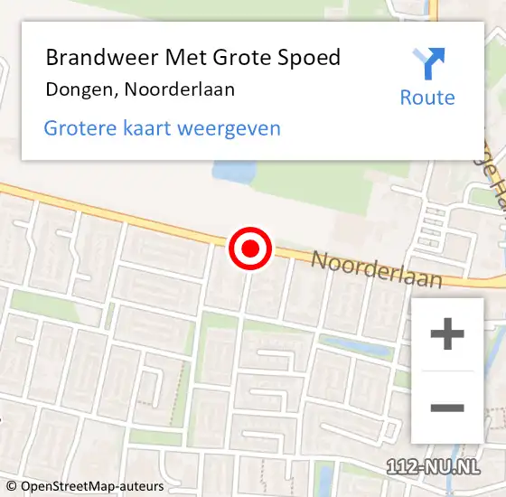 Locatie op kaart van de 112 melding: Brandweer Met Grote Spoed Naar Dongen, Noorderlaan op 7 augustus 2017 18:04