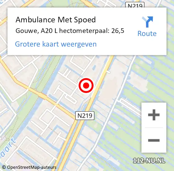 Locatie op kaart van de 112 melding: Ambulance Met Spoed Naar Gouwe, A20 L hectometerpaal: 26,5 op 7 augustus 2017 18:21