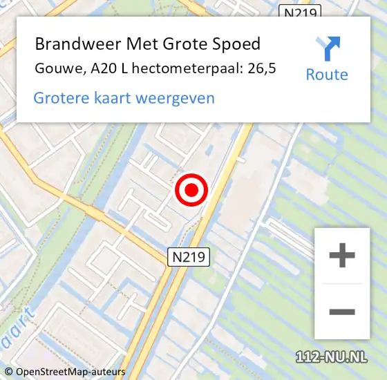 Locatie op kaart van de 112 melding: Brandweer Met Grote Spoed Naar Gouwe, A20 L hectometerpaal: 26,5 op 7 augustus 2017 18:24