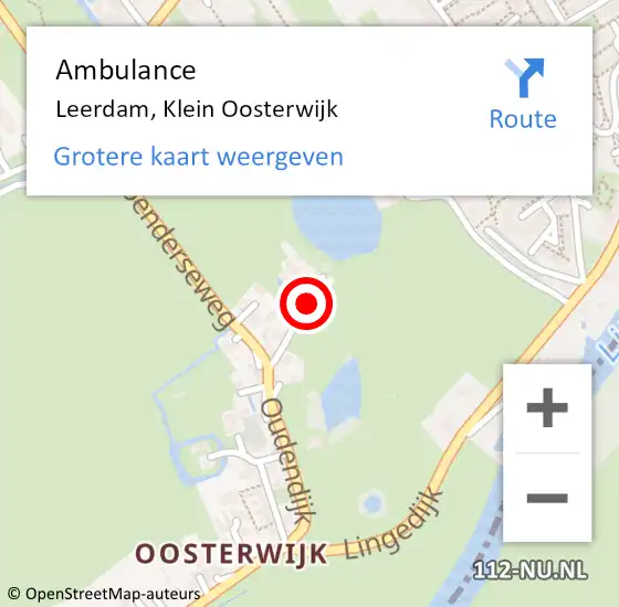 Locatie op kaart van de 112 melding: Ambulance Leerdam, Klein Oosterwijk op 7 augustus 2017 19:47