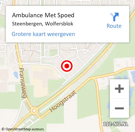Locatie op kaart van de 112 melding: Ambulance Met Spoed Naar Steenbergen, Wolfersblok op 7 augustus 2017 21:21