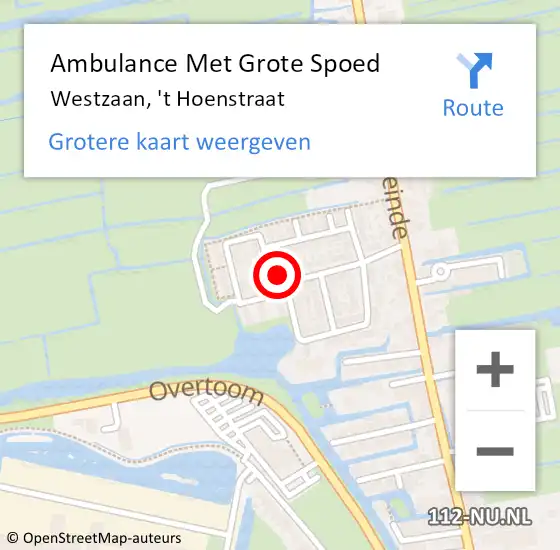 Locatie op kaart van de 112 melding: Ambulance Met Grote Spoed Naar Westzaan, 't Hoenstraat op 7 augustus 2017 23:02