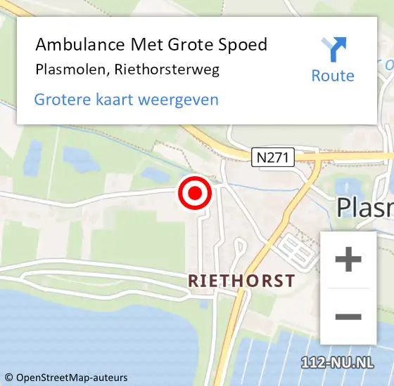 Locatie op kaart van de 112 melding: Ambulance Met Grote Spoed Naar Plasmolen, Riethorsterweg op 8 augustus 2017 00:04