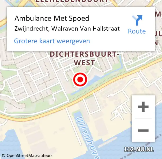 Locatie op kaart van de 112 melding: Ambulance Met Spoed Naar Zwijndrecht, Walraven Van Hallstraat op 8 augustus 2017 00:39