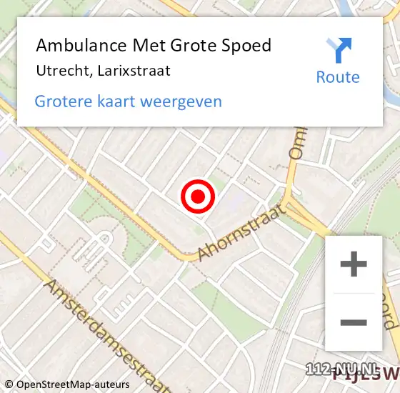 Locatie op kaart van de 112 melding: Ambulance Met Grote Spoed Naar Utrecht, Larixstraat op 8 augustus 2017 01:33