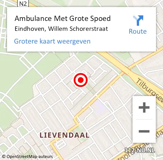 Locatie op kaart van de 112 melding: Ambulance Met Grote Spoed Naar Eindhoven, Willem Schorerstraat op 8 augustus 2017 08:38