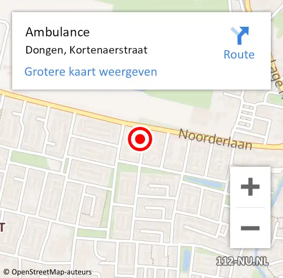 Locatie op kaart van de 112 melding: Ambulance Dongen, Kortenaerstraat op 8 augustus 2017 10:10