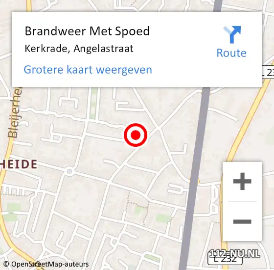 Locatie op kaart van de 112 melding: Brandweer Met Spoed Naar Kerkrade, Angelastraat op 8 augustus 2017 10:53