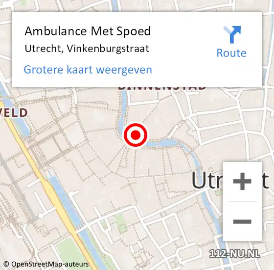 Locatie op kaart van de 112 melding: Ambulance Met Spoed Naar Utrecht, Vinkenburgstraat op 8 augustus 2017 11:07