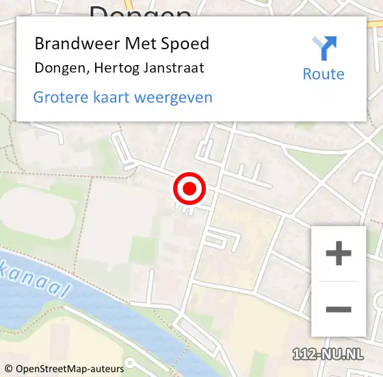 Locatie op kaart van de 112 melding: Brandweer Met Spoed Naar Dongen, Hertog Janstraat op 8 augustus 2017 12:41