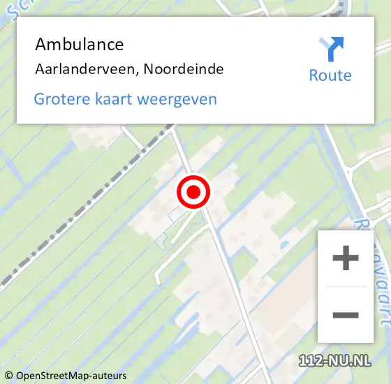 Locatie op kaart van de 112 melding: Ambulance Aarlanderveen, Noordeinde op 8 augustus 2017 12:46