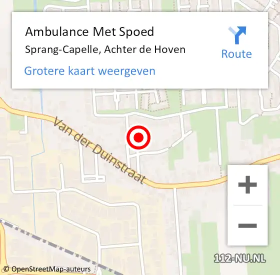 Locatie op kaart van de 112 melding: Ambulance Met Spoed Naar Sprang-Capelle, Achter de Hoven op 8 augustus 2017 12:54