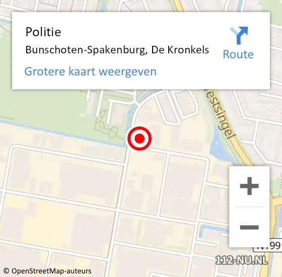 Locatie op kaart van de 112 melding: Politie Bunschoten-Spakenburg, De Kronkels op 8 augustus 2017 13:08