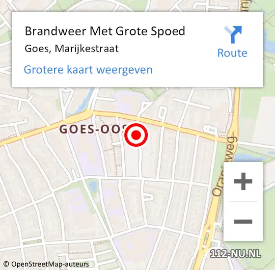 Locatie op kaart van de 112 melding: Brandweer Met Grote Spoed Naar Goes, Marijkestraat op 8 augustus 2017 13:12