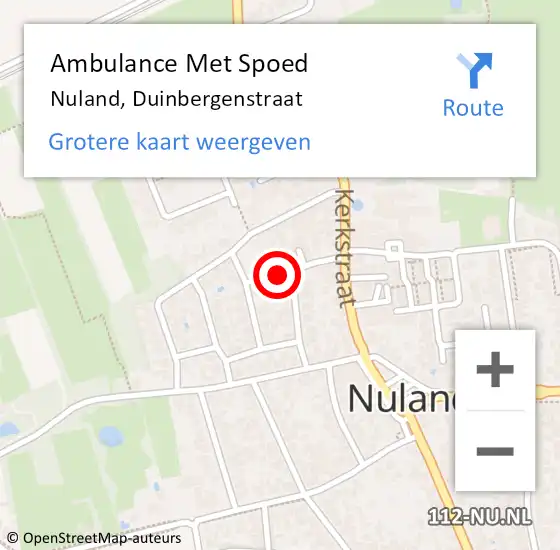 Locatie op kaart van de 112 melding: Ambulance Met Spoed Naar Nuland, Duinbergenstraat op 8 augustus 2017 13:39