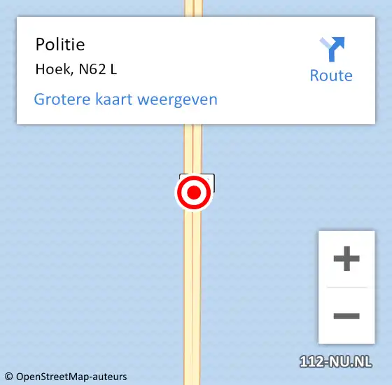 Locatie op kaart van de 112 melding: Politie Hoek, N62 L op 8 augustus 2017 14:27