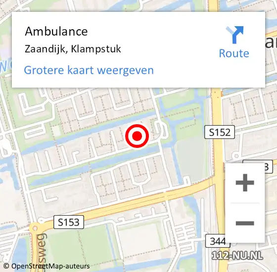 Locatie op kaart van de 112 melding: Ambulance Zaandijk, Klampstuk op 8 augustus 2017 15:20