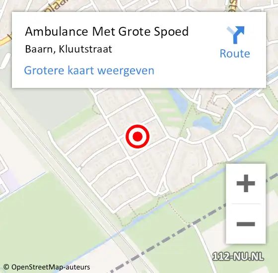 Locatie op kaart van de 112 melding: Ambulance Met Grote Spoed Naar Baarn, Kluutstraat op 8 augustus 2017 15:24