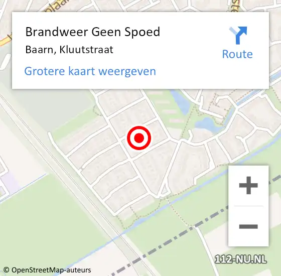 Locatie op kaart van de 112 melding: Brandweer Geen Spoed Naar Baarn, Kluutstraat op 8 augustus 2017 15:26