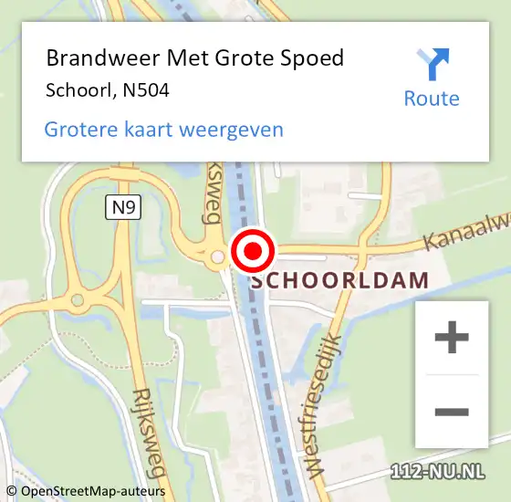 Locatie op kaart van de 112 melding: Brandweer Met Grote Spoed Naar Schoorl, N504 op 8 augustus 2017 16:07