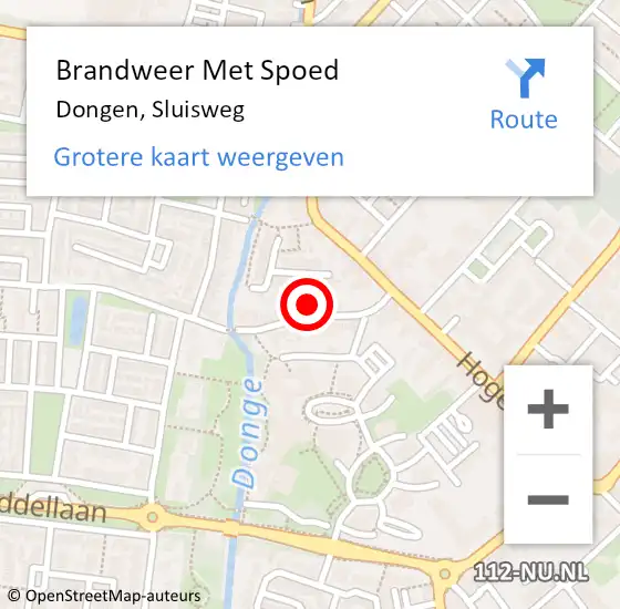 Locatie op kaart van de 112 melding: Brandweer Met Spoed Naar Dongen, Sluisweg op 8 augustus 2017 16:37