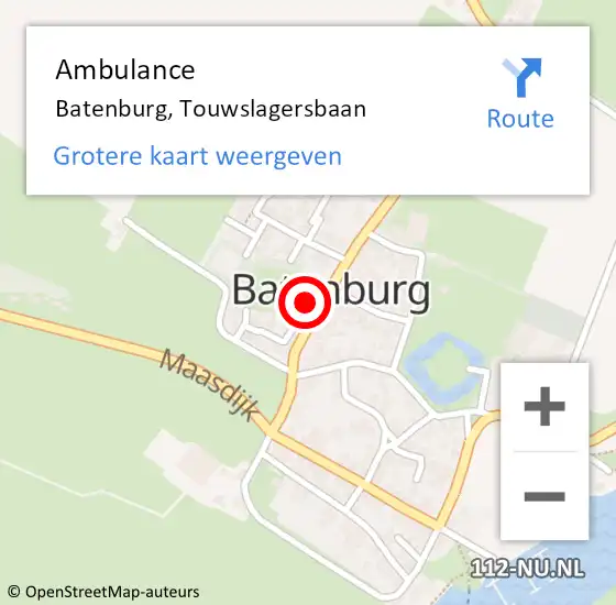 Locatie op kaart van de 112 melding: Ambulance Batenburg, Touwslagersbaan op 8 augustus 2017 16:52