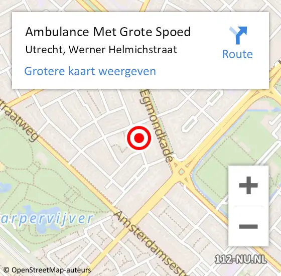 Locatie op kaart van de 112 melding: Ambulance Met Grote Spoed Naar Utrecht, Werner Helmichstraat op 8 augustus 2017 17:57