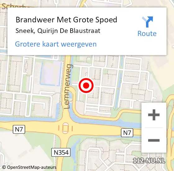 Locatie op kaart van de 112 melding: Brandweer Met Grote Spoed Naar Sneek, Quirijn De Blaustraat op 8 augustus 2017 20:19