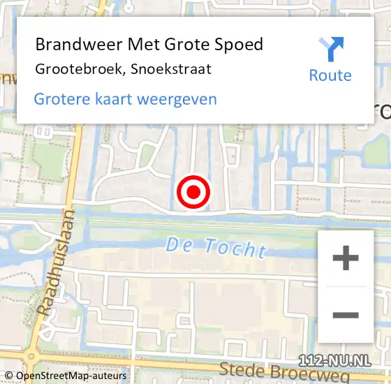 Locatie op kaart van de 112 melding: Brandweer Met Grote Spoed Naar Grootebroek, Snoekstraat op 8 augustus 2017 21:55