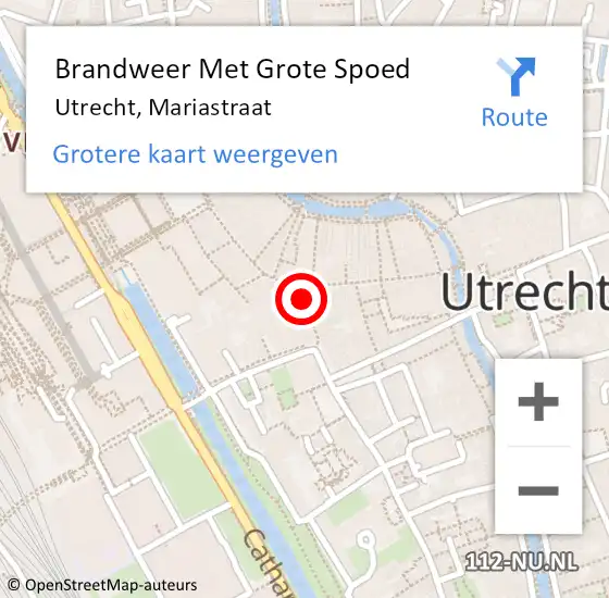 Locatie op kaart van de 112 melding: Brandweer Met Grote Spoed Naar Utrecht, Mariastraat op 8 augustus 2017 22:52